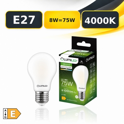 LUMILED LUMLEDJ0217 E27 A60 8W = 75W 1055lm 4000K – mleczna żarówka z opakowaniem, klasa E