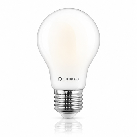 Mleczna żarówka LUMILED E27 A60 8W 4000K – widok z odbiciem