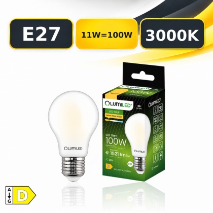 Żarówka LED E27 A60 LUMILED Filament 11W = 100W 1521lm 3000K Mleczna