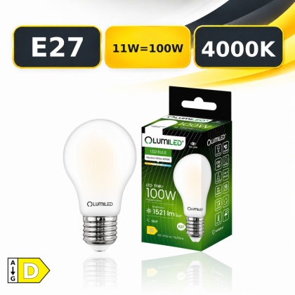 Żarówka LED E27 A60 LUMILED Filament 11W = 100W 1521lm 4000K Mleczna