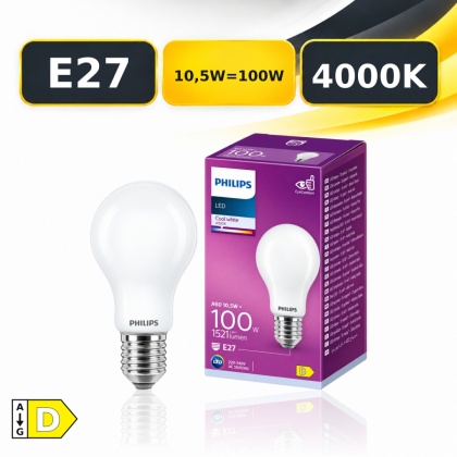 Żarówka LED E27 A60 PHILIPS Classic 10,5W = 100W 1521lm 4000K Mleczna
