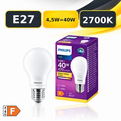 Żarówka LED E27 A60 PHILIPS Classic 4,5W = 40W 470lm 2700K Mleczna