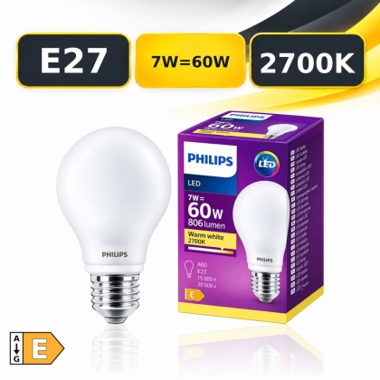 Żarówka LED E27 A60 PHILIPS Classic 7W = 60W 806lm 2700K Mleczna