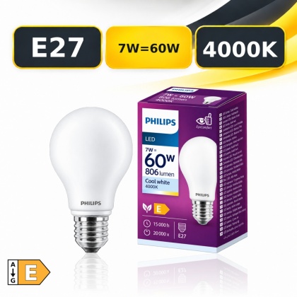 Żarówka LED E27 A60 PHILIPS Classic 7W = 60W 806lm 4000K Mleczna