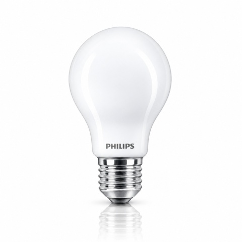 Mleczna żarówka PHILIPS CorePro E27 A60 10,5W 2700K — czysty widok z odbiciem premium