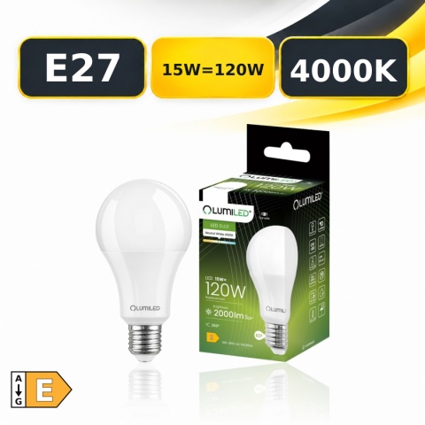 Żarówka LED E27 LUMILED A65 15W=120W 2000lm 4000K z opakowaniem, klasa E