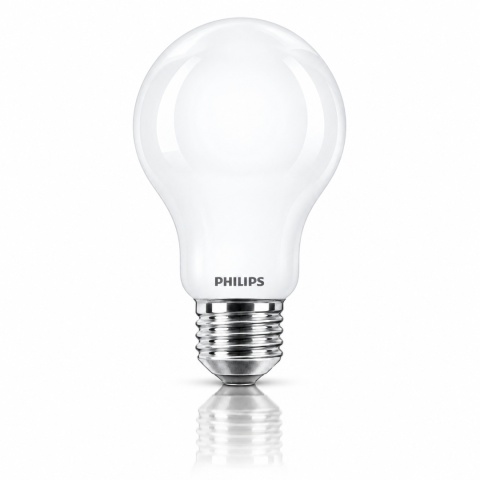 Mleczna żarówka PHILIPS Classic E27 A67 13W 4000K — czysty widok z odbiciem premium
