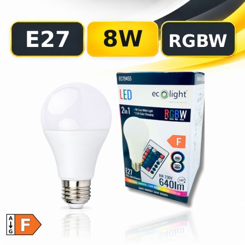 Żarówka LED E27 ECO LIGHT EC79455 8W 640lm RGBW z oryginalnym opakowaniem, klasa F