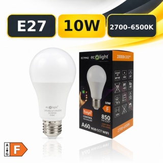 Żarówka LED E27 ECO LIGHT EC79942 A60 10W 850lm RGB+CCT 2700–6500K Wi-Fi Tuya
