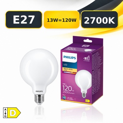 Żarówka LED E27 G120 PHILIPS Classic 13W = 120W 2000lm 2700K Mleczna