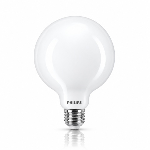 Mleczna żarówka PHILIPS Classic E27 G120 13W 2700K — czysty widok z odbiciem premium