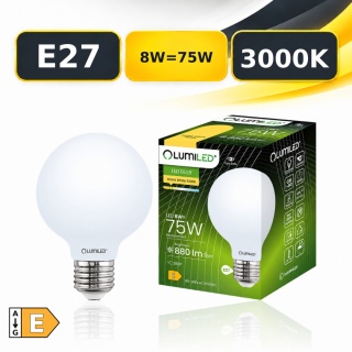 Żarówka LED E27 G95 LUMILED Filament 8W = 75W 880lm 3000K Mleczna