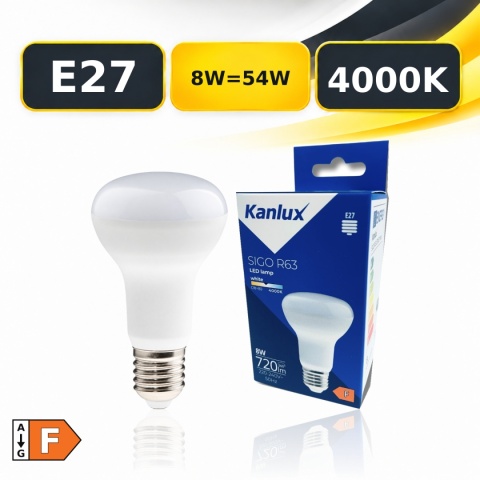 Żarówka LED E27 KANLUX SIGO R63 22738 8W=54W 720lm 4000K z opakowaniem, klasa F