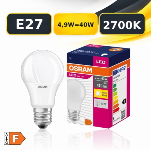 Żarówka LED E27 OSRAM AC31145 4,9W=40W 470lm 2700K z opakowaniem, klasa F