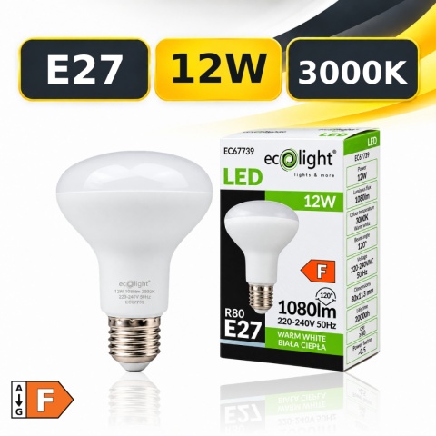 Żarówka LED E27 R80 ECO LIGHT EC67739 12W 3000K 1080lm z opakowaniem, klasa F