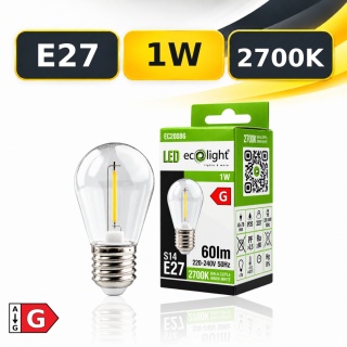 Żarówka LED E27 S14 Filament do girland 1W 2700K 60lm ECO LIGHT EC20086