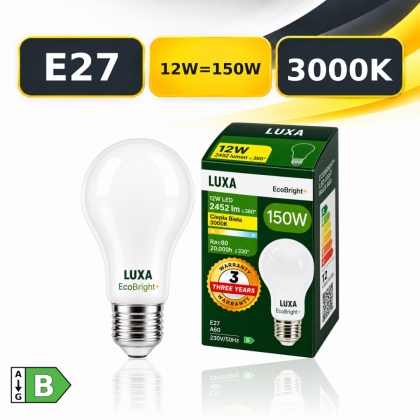 Żarówka LED E27 filament mleczna B A60 12W 2452LM = 150W 3000K LUXA EcoBright+