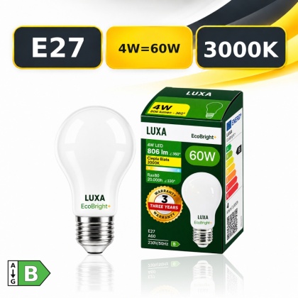 Żarówka LED E27 filament mleczna B A60 4W 806LM = 60W 3000K LUXA EcoBright+