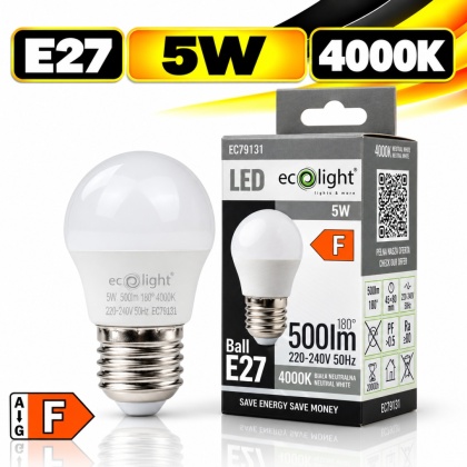 Żarówka LED E27 G45 kulka 5W 4000K 500lm ECO LIGHT EC79131
