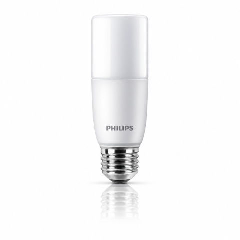 Żarówka LED E27 Philips CorePro Stick T38 9,5W 3000K — czysty widok z odbiciem premium