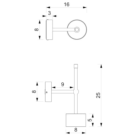 ARENA 1xGX53 - rysunek techniczny z wymiarami oprawy