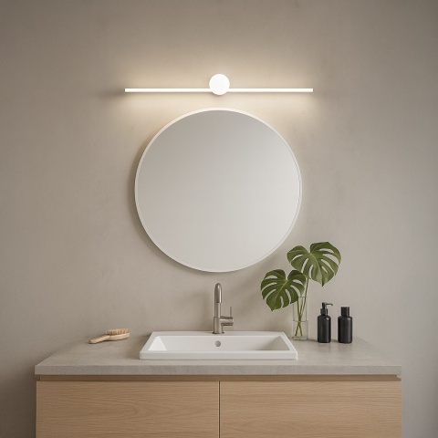 Kinkiet ARTIST biały 9W LED 60cm - aranżacja z okrągłym lustrem