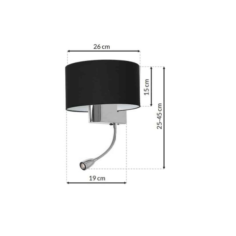 CASINO BLACK/CHROME E27 + LED 1W - zdjęcie z wymiarami