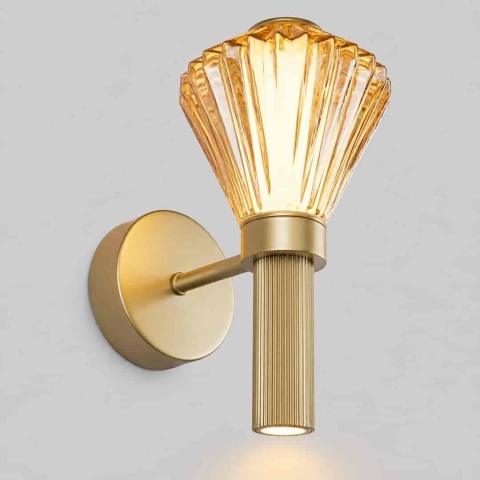 Kinkiet PADRE GOLD LED 8W - świecąca oprawa z dekoracyjnym kloszem