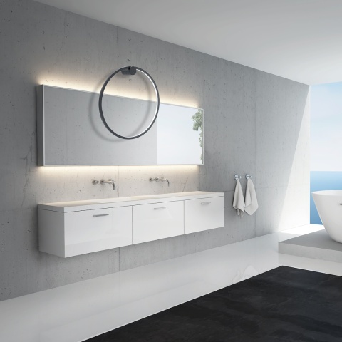 Kinkiet SATURNO BLACK LED 25W - aranżacja przy podświetlonym lustrze