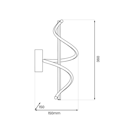 Kinkiet TWIST czarny LED 12W - rysunek wymiarowy lampy