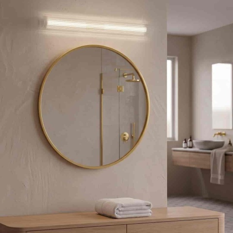 Kinkiet TRIVIA GOLD LED 11W - montaż poziomo nad okrągłym lustrem