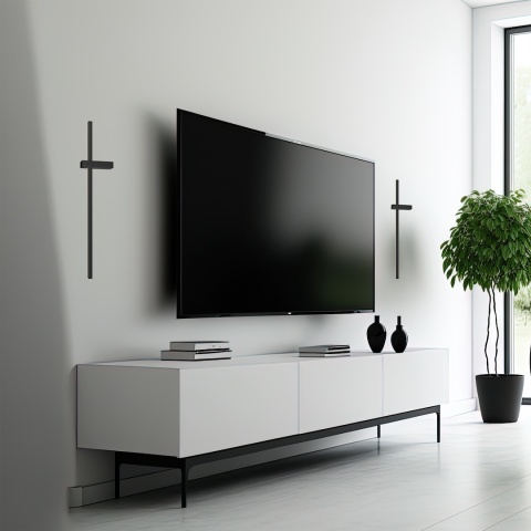 Kinkiet VISION czarny LED 8W - dwa kinkiety po bokach telewizora w salonie