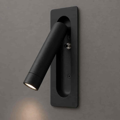 Kinkiet podtynkowy INN czarny LED 3W - wysunięty reflektor z włączonym światłem