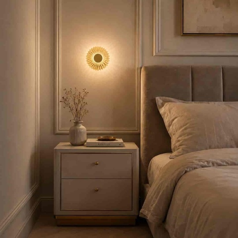 Lampa sufitowa i kinkiet PADRE GOLD LED 6W - kinkiet przy łóżku w sypialni