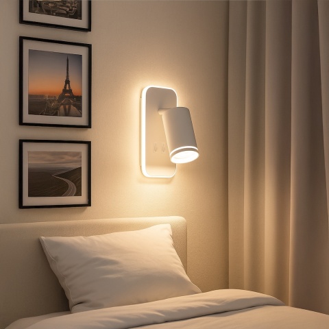 Kinkiet PIPE RING biały GU10 i LED 6W - aranżacja lampki przy łóżku