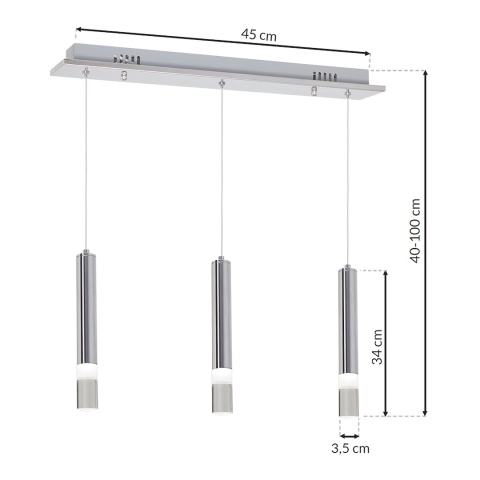 Lampa wisząca ICE - zwis 15W LED 4000K chromowana 45 cm Milagro