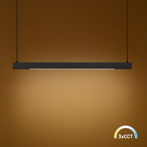Lampa wisząca LINEA - zwis 36W LED 3000-4000-5700K czarna 120 cm Milagro