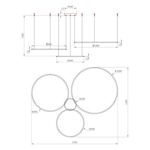 Lampa wisząca Saturno - zwis 100W LED 4000K złota 180 cm Milagro