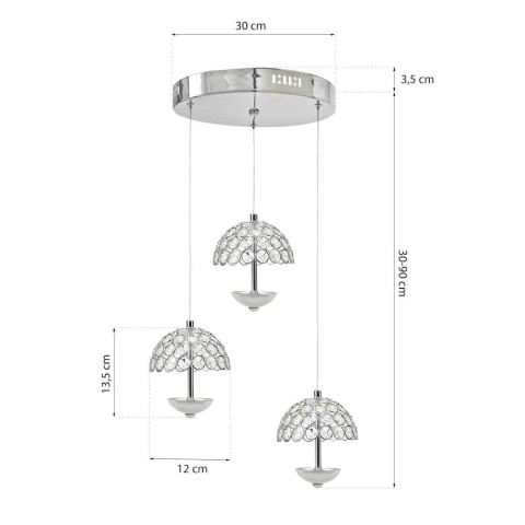 Lampa wisząca VENUS 3x5W - zwis 15W LED 4000K chromowana 30 cm Milagro