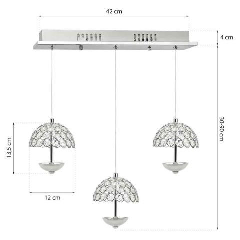 Lampa wisząca VENUS 3x5W - zwis 15W LED 4000K chromowana 42 cm Milagro