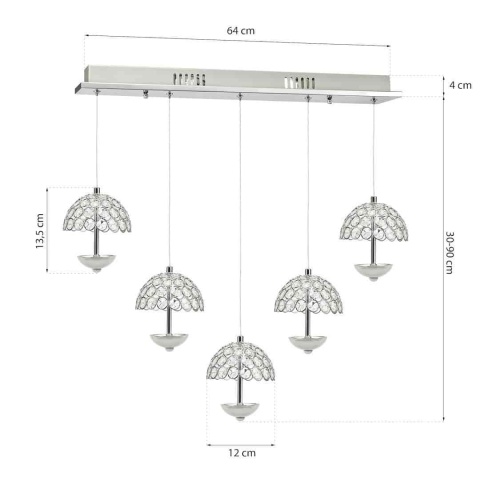 Lampa wisząca VENUS 5x5W - zwis 25W LED 4000K chromowana 64 cm Milagro