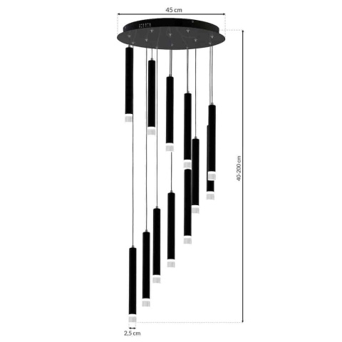 Lampa wisząca CARBON - zwis 12W LED 4000K czarna 45 cm Milagro