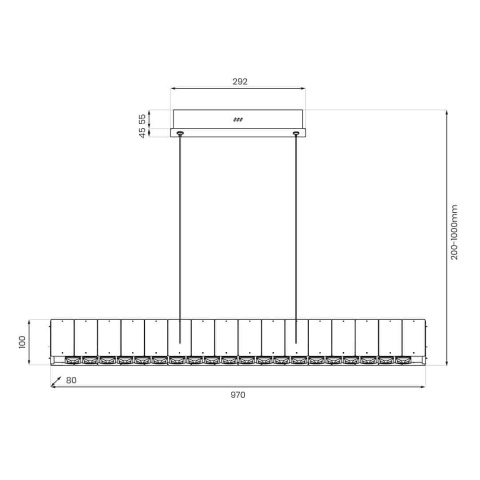 Rysunek wymiarowy lampy wiszącej KINGDOM ML2787 97cm